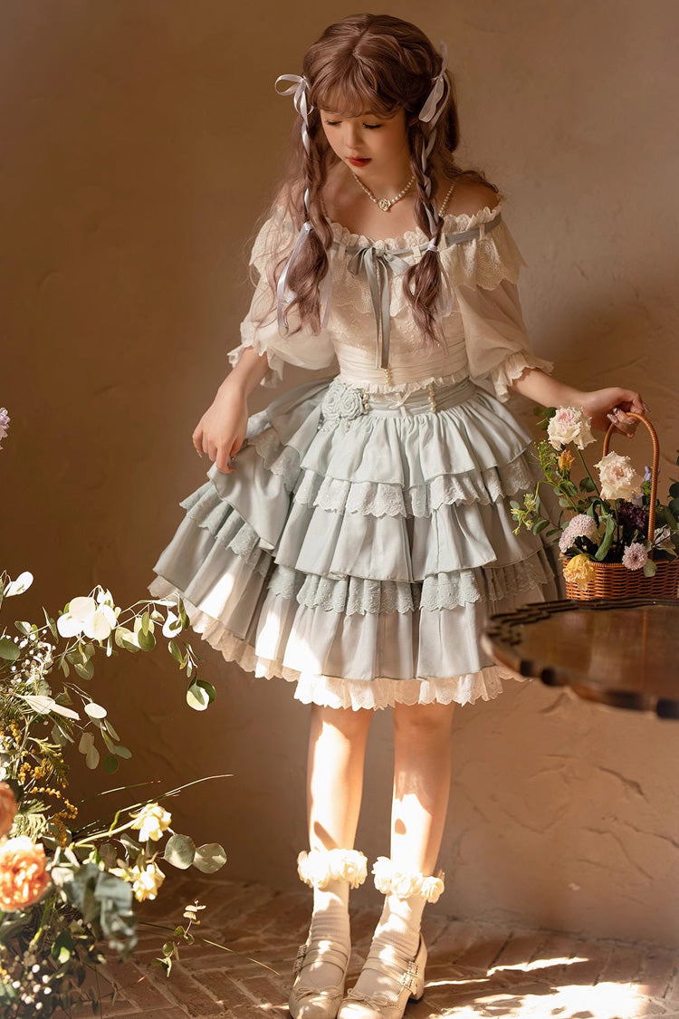 Light Blue Rose Multi-layer Ruffle Princess Sweet Lolita Skirt - Product - 4
