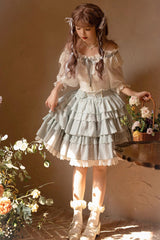 Light Blue Rose Multi-layer Ruffle Princess Sweet Lolita Skirt - Product - 4