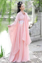 Pink Lace Embroidery Women's Sweet Hanfu Dress Full Set - Product - 3