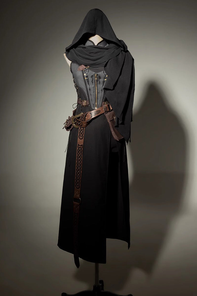 Black/Grey [Phantom of the Night] Sleeveless Lace-Up Fashion Gothic Punk Lolita Dress - Product - 4