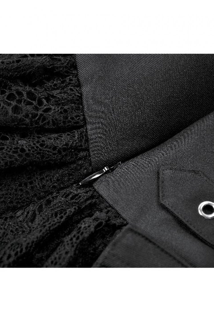 Black High Waisted Multi-Layered Ruffled Lace Patchwork Pocket Women's Punk Mini Skirt - Product - 18