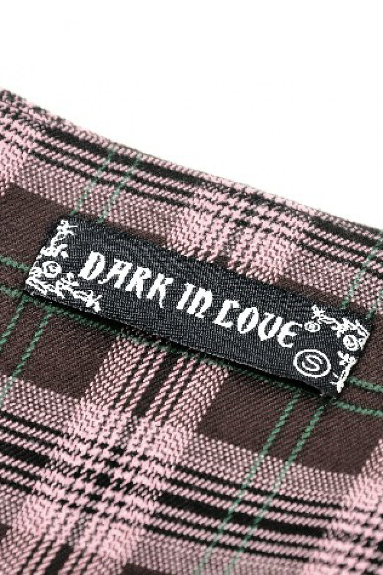 Pink/Brown Buckled Plaid Women's Punk Pleated Mini Skirt - Product - 18