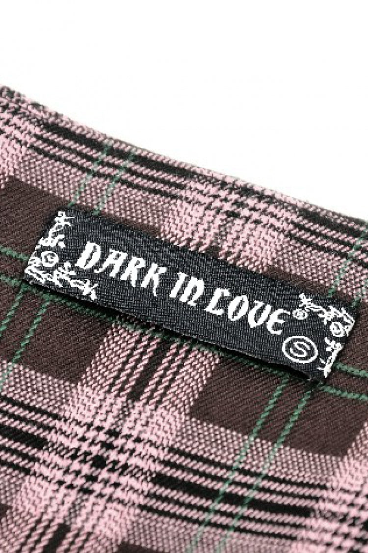 Pink/Brown Buckled Plaid Women's Punk Pleated Mini Skirt - Product - 18
