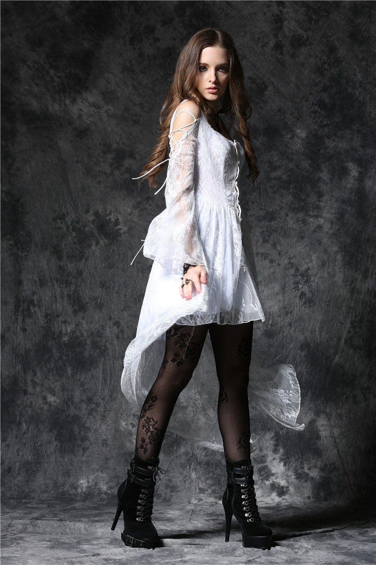 White Square Collar Sleeveless Overlay Embroidered Lace Women's Gothic Dress - Product - 4