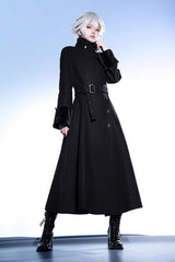 Black Stand Collar Long Sleeves Buckle Ouji Gothic Prince Handsome Lolita Coat - Product - 7