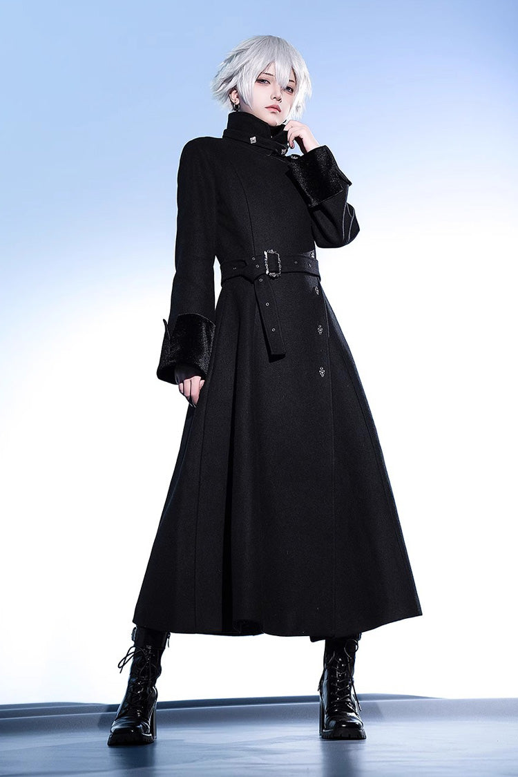 Black Stand Collar Long Sleeves Buckle Ouji Gothic Prince Handsome Lolita Coat - Product - 7