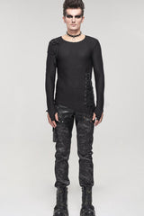 Black Gothic Asymmetry Drawstring Decoration Coarse Net Men's Shirt - Product - 4