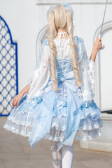 [Moonlight Mirror] Sleeveless Triple-Layered Ruffle Bowknot Lace Sweet Elegant Lolita Jsk Dress 2 Colors - Product - 5