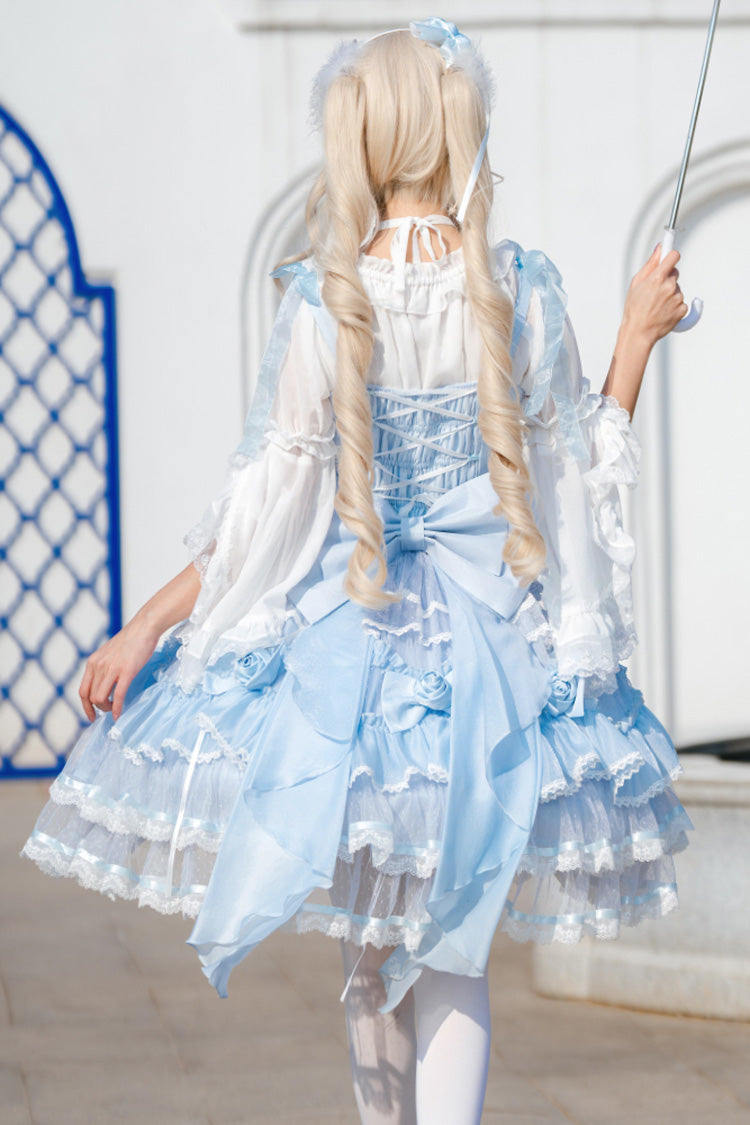 [Moonlight Mirror] Sleeveless Triple-Layered Ruffle Bowknot Lace Sweet Elegant Lolita Jsk Dress 2 Colors - Product - 5