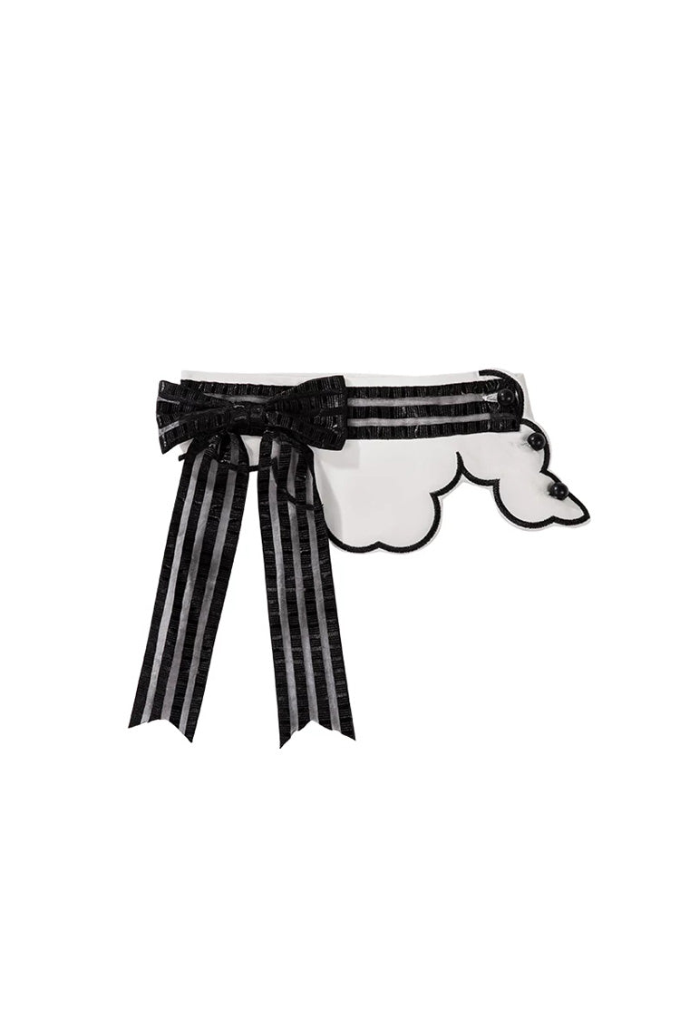 Black/White [Candy Cane] Sleeveless Printed Ruffled Bow Gothic Lolita Skirt Full Set - Neck-Accessory(Only) - 20