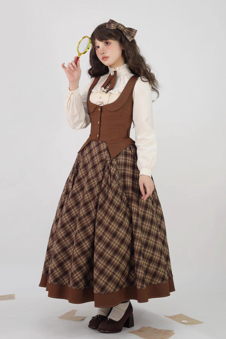Brown [Broken Pocket Watch] Printed Detective-Style Classic Lolita Full Skirt - Product - 4
