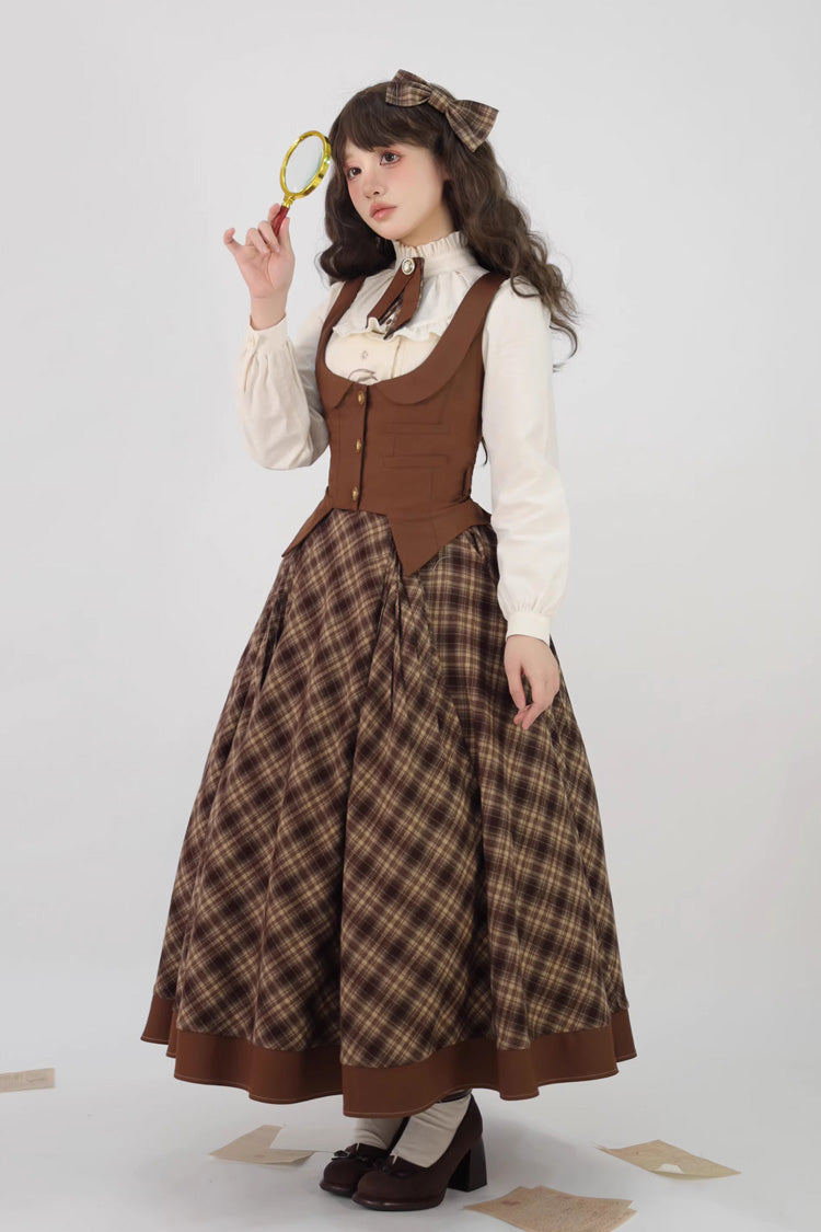 Brown [Broken Pocket Watch] Printed Detective-Style Classic Lolita Full Skirt - Product - 4