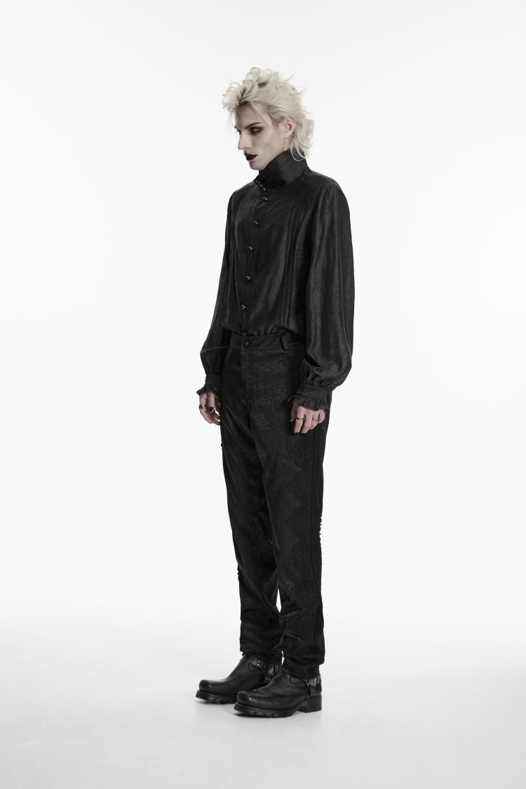 Black Jacquard Slim Men's Gothic Gorgeous Handsome Pants - Product - 3