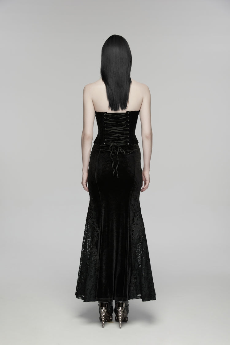 Black Cut-Out Embroidered Lace Slim Fishbone Women's Gothic Elegant Gorgeous Skirt - Product - 2