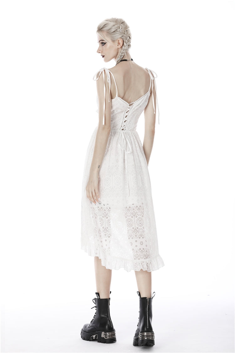 White Floral Lace Lace-Up Women's Steampunk Slip Cocktail Dress - Product - 4