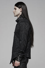 Black Stand Collar Long Sleeves Print Buckle Men's Punk Blouse - Product - 2
