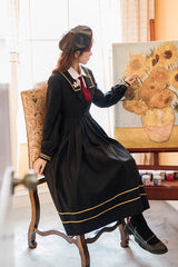 Black Long Sleeves Embroidery Sweet College Style Elegant Lolita Dress - Product - 6