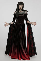 Black/Red Off Shoulder Long Trumpet Sleeves Gradient Lace Women's Gothic Dress - Product - 4