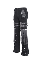 Black High Waisted Ripped Detachable Tassels  Men's Punk Pants - Product - 7