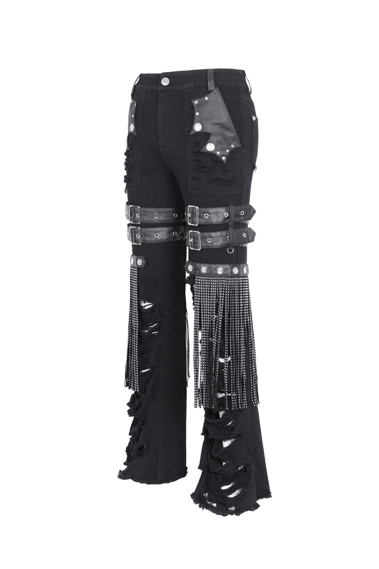 Black High Waisted Ripped Detachable Tassels  Men's Punk Pants - Product - 7