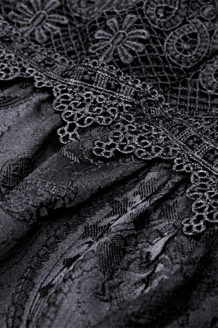 Black Square Collar Long Hime Sleeves Embroidered Lace Spliced Women's Gothic Maxi Wedding Dress - Product - 14