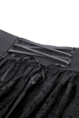 Black Women's Gothic Princess High Waisted Lace Lace-Up Buckled High/Low Tail Hem Maxi Skirt - Product - 17