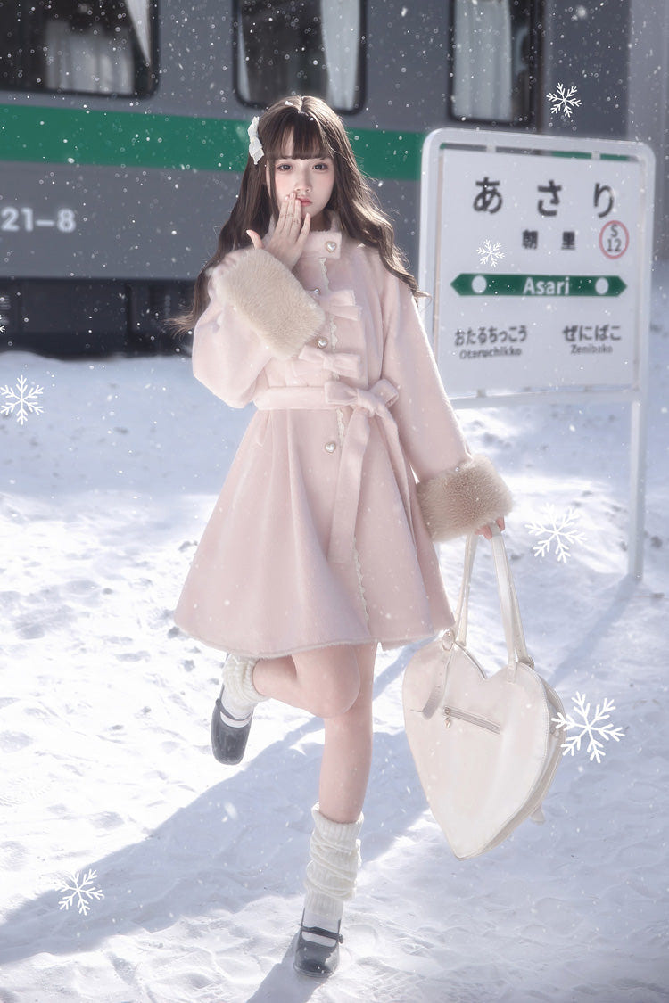 ピンク [Bella SP] スタンドカラー 長袖 リボン スウィートロリータコート クローク 商品画像