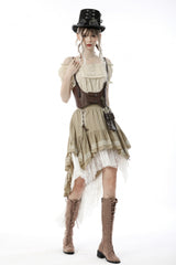 White/Yellow Women's Steampunk Victorian Lace Multi-Layered Dovetail Ruffled Skirt - Product - 11