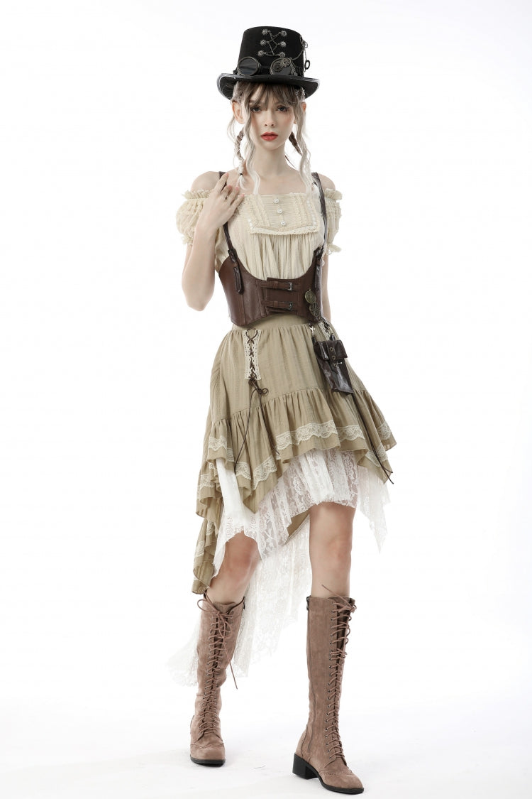 White/Yellow Women's Steampunk Victorian Lace Multi-Layered Dovetail Ruffled Skirt - Product - 11