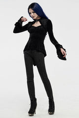 Black Long Sleeves Hollow Embroidery Slim Women's Gothic Blouse - Product - 4