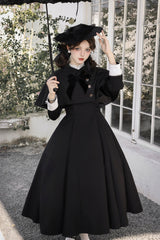 Black [Miss Donya] Stand Collar Long Sleeves Bow Gothic Elegant Lolita OP Dress - Black - 1