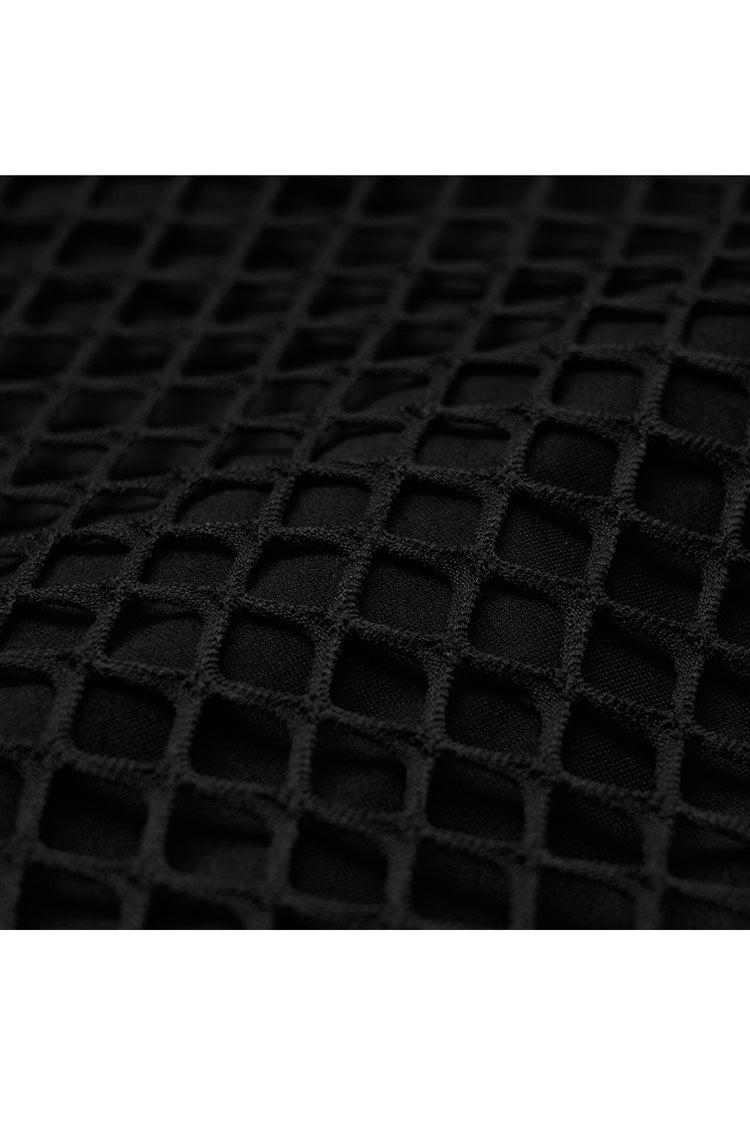 Black Side Leather Clasp Splice Rough Mesh Irregular Hem Plus Size Knit Women's Punk Fishtail Skirt - Product - 8