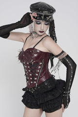 Red Lace-Up Slim Studded Zippered Women's Punk Corset - Product - 8