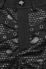 Black Faux Leather Stitching Mesh Buckles Women's Steampunk Shorts - Product - 5