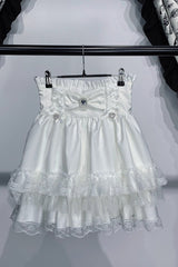 Jirai Kei Triple-Layered Printed Ruffled Bow Lace Sweet Japanese Skirt 3 Colors - White - 5