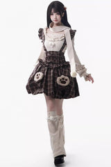 Brown [Fluffy Little Bear] Sleeveless Printed Ruffled Bow Sweet Lolita Strap Dress - Product - 7