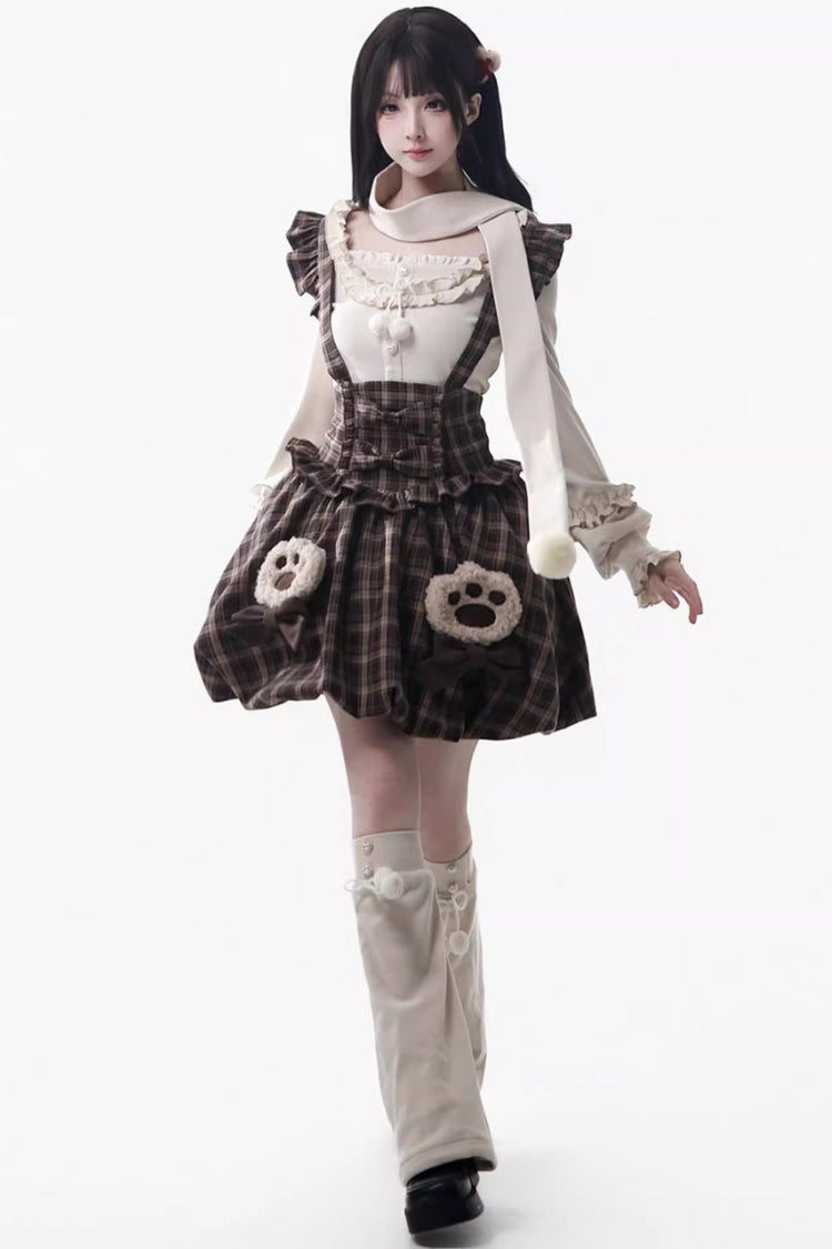 Brown [Fluffy Little Bear] Sleeveless Printed Ruffled Bow Sweet Lolita Strap Dress - Product - 7