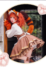 Brown Raccoon Ruffle Bowknot Sweet Lolita Strap Dress - Product - 4