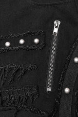 Metal Rivet Decoration Stitching Mesh Ripped Men's Steampunk Straight Pants 2 Colors - Product - 5