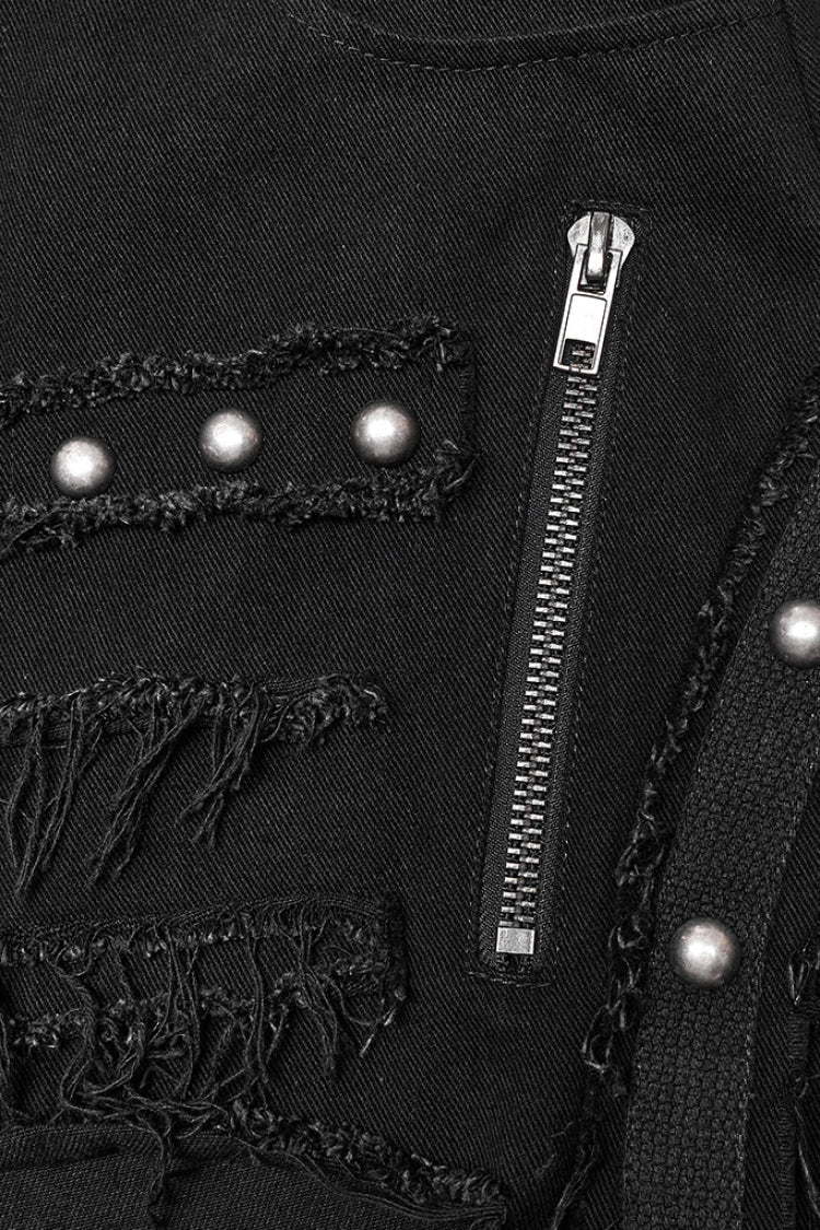 Metal Rivet Decoration Stitching Mesh Ripped Men's Steampunk Straight Pants 2 Colors - Product - 5