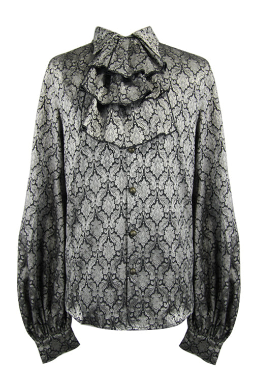 Silver Lantern Sleeves Jacquard Print Mens Gothic Blouse - Product - 5
