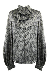 Silver Lantern Sleeves Jacquard Print Mens Gothic Blouse - Product - 5
