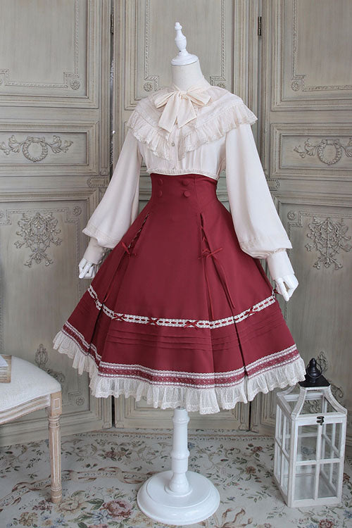 Solid Color Baroque Manor Bowknot High Waisted Ruffled Sweet Lolita Skirt 3 Colors - Product - 2