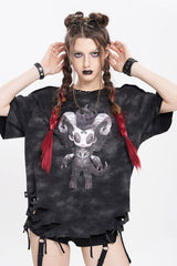 Black Short Sleeves Lilimar Print Ripped Women's Punk T-Shirt - Product - 2