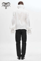 White Ruffle Stand Collar Lantern Sleeves Jacquard Men's Gothic Blouse - Product - 4