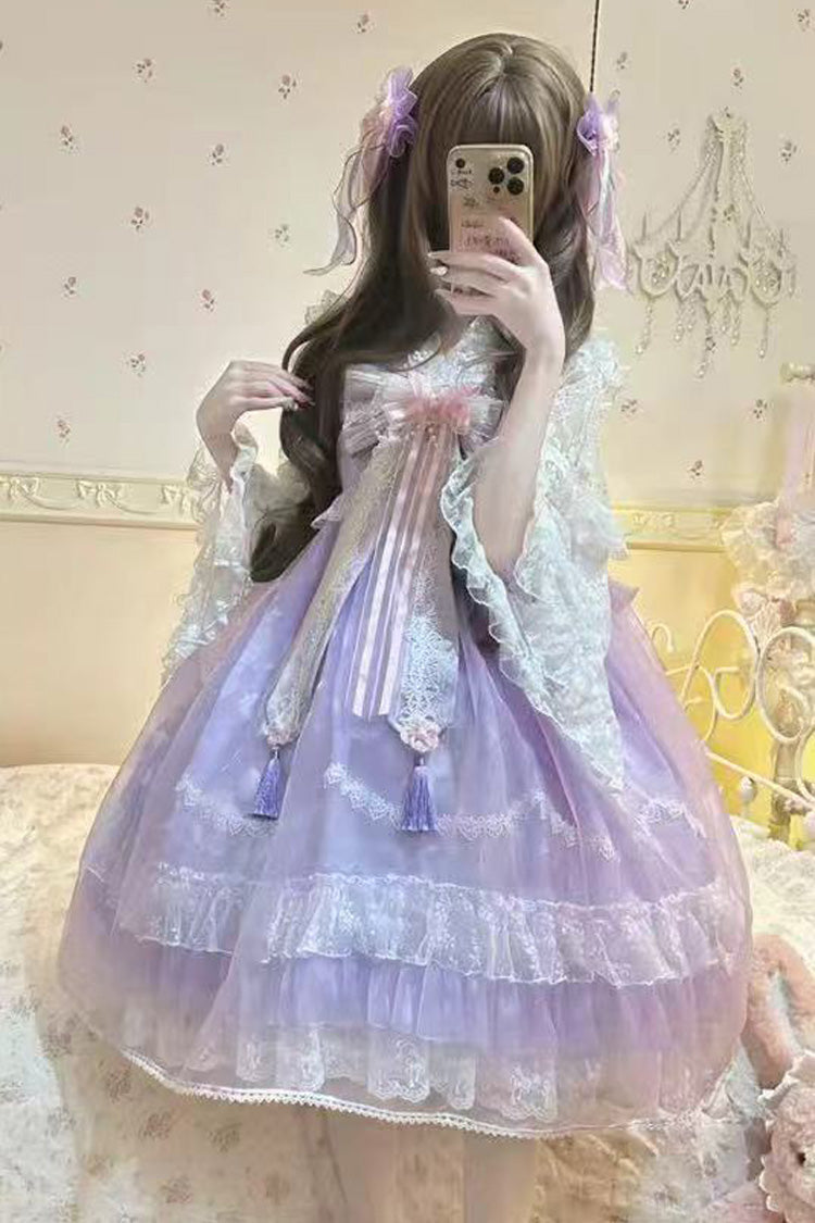 [Peach Blossoms in Spring Fields] Sleeveless Ruffle Bowknot Lace Sweet Chinese Style Lolita Jsk Dress 3 Colors - Product - 17