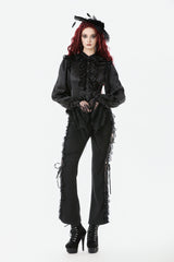 Black Long Lantern Sleeves Ruffled Spliced Lace Women's Gothic Blouse - Product - 9