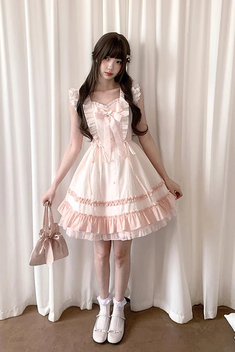 Pink ruffled Sweet Lolita dress back view