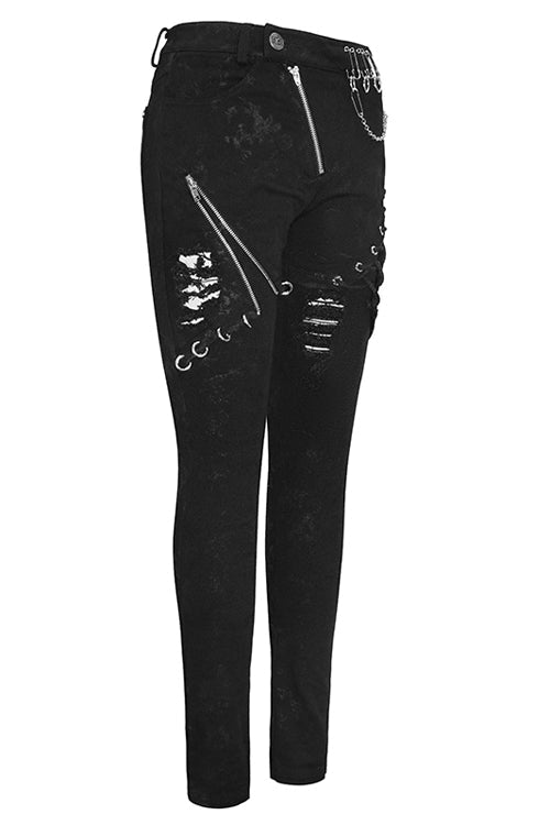 Black Punk Stretch Fitted Womens Pants With Zippper - Product - 6