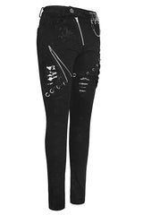 Black Punk Stretch Fitted Womens Pants With Zippper - Product - 6